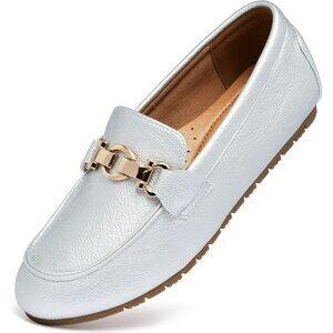 Womens Silver PU (Polyurethane) Slip On Comfort Chunky Heel Lug Sole Loafers